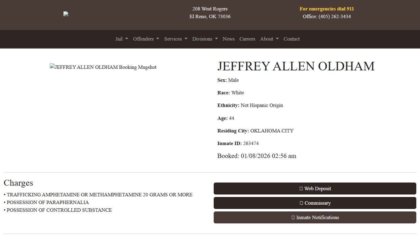 JEFFREY OLDHAM Booked at the Canadian County Jail