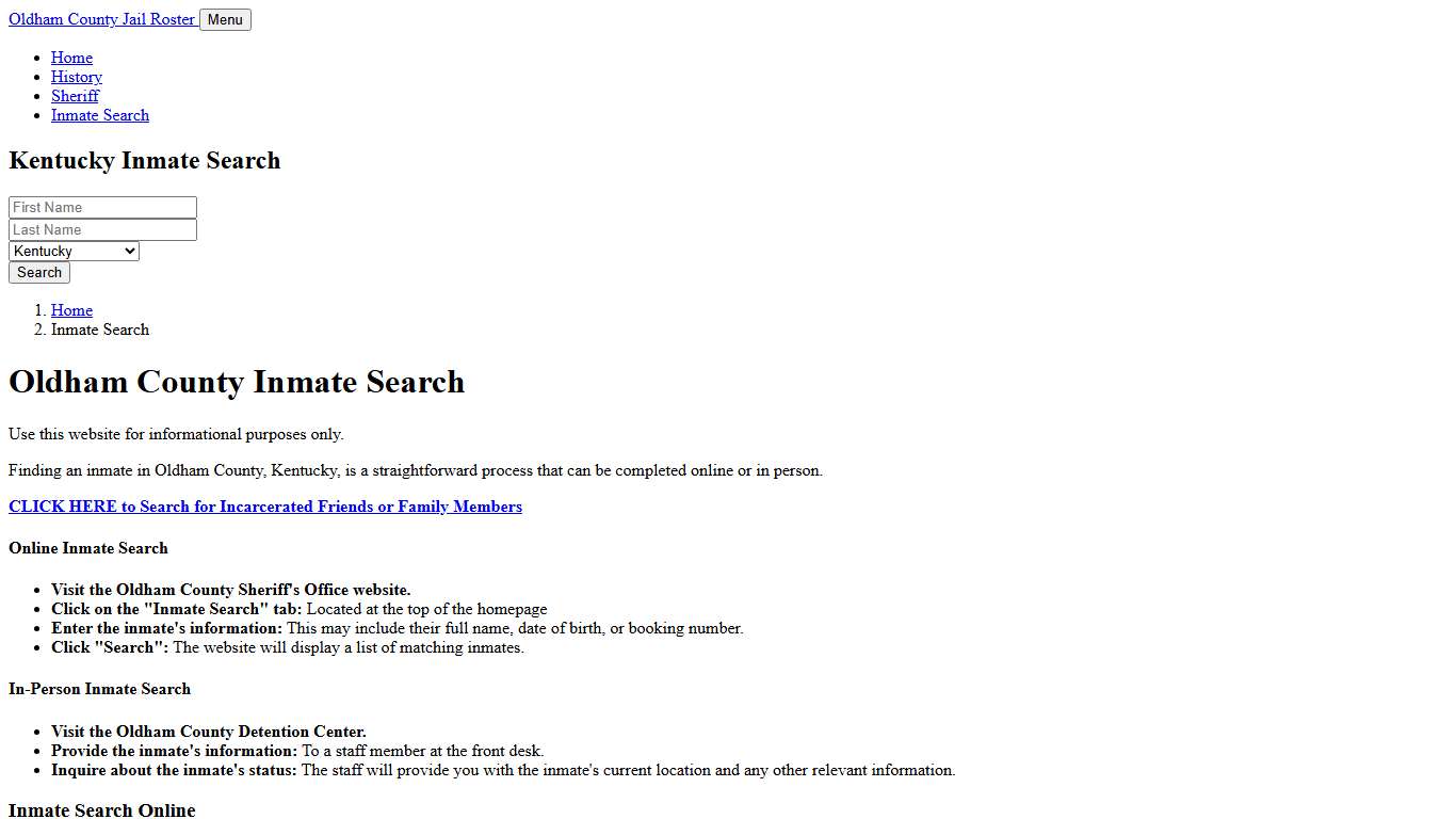 Oldham County, KY Detainee Lookup